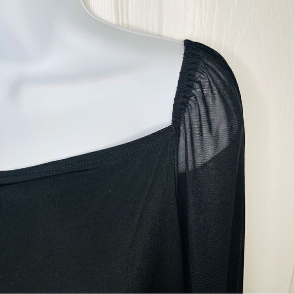 Tahari Square Neck Mix Media Sheer Sleeve Top Black XL - Picture 6 of 11